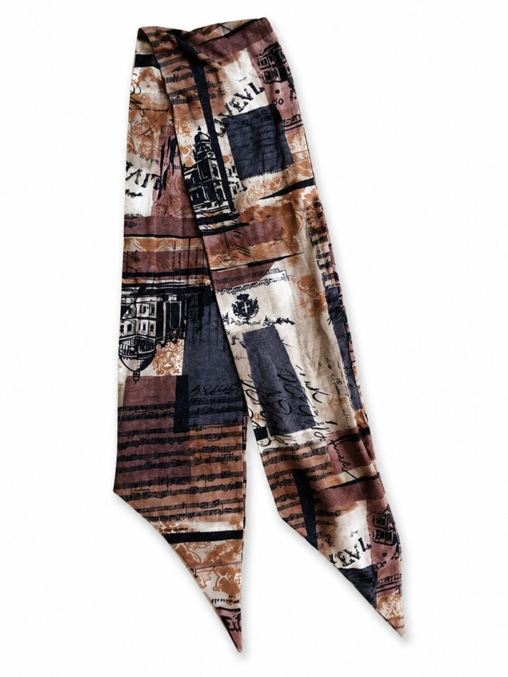 Hinge Italian Music Architecture Print Skinny Scarf Cream Brown